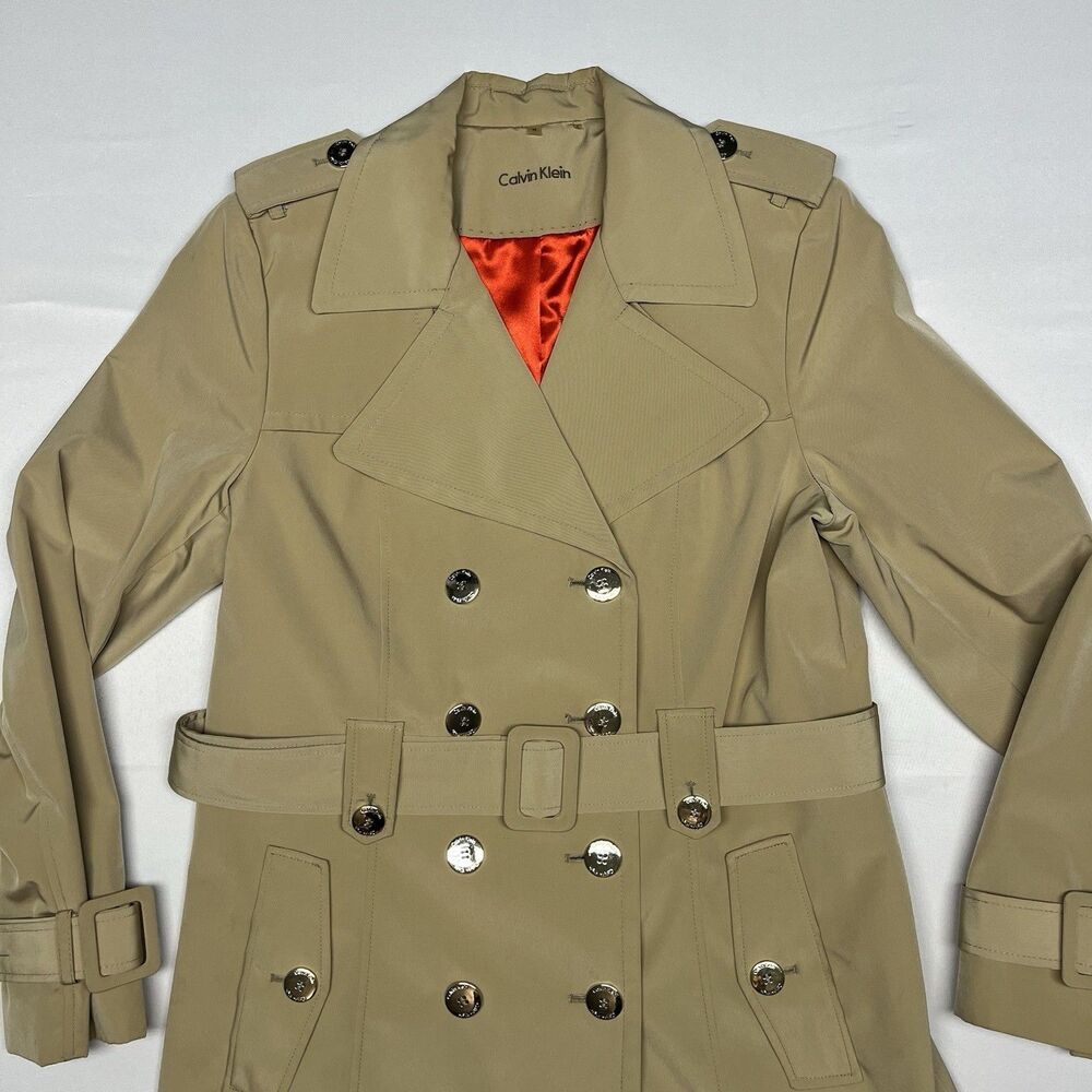 Calvin Klein Beige Double Breasted Belted Trench Coat Red - Picture 2 of 13